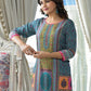 Juniper Blue Floral Printed Liva Rayon Kurta With Beads & Sequins Work - Swadesiicart