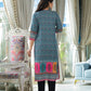 Juniper Blue Floral Printed Liva Rayon Kurta With Beads & Sequins Work - Swadesiicart