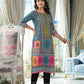 Juniper Blue Floral Printed Liva Rayon Kurta With Beads & Sequins Work - Swadesiicart