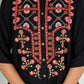 Juniper Women's Black Thread Embroidered Liva Rayon Tunic Pant Set With Mirror Work & Buttons - Swadesiicart