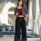 Juniper Women's Black Geometric Printed Liva Rayon Shrug With Inner & Palazzo Set With Thread & Mirror Work - Swadesiicart