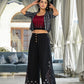Juniper Women's Black Geometric Printed Liva Rayon Shrug With Inner & Palazzo Set With Thread & Mirror Work - Swadesiicart