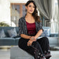 Juniper Women's Black Geometric Printed Liva Rayon Shrug With Inner & Palazzo Set With Thread & Mirror Work - Swadesiicart
