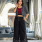 Juniper Women's Black Geometric Printed Liva Rayon Shrug With Inner & Palazzo Set With Thread & Mirror Work - Swadesiicart