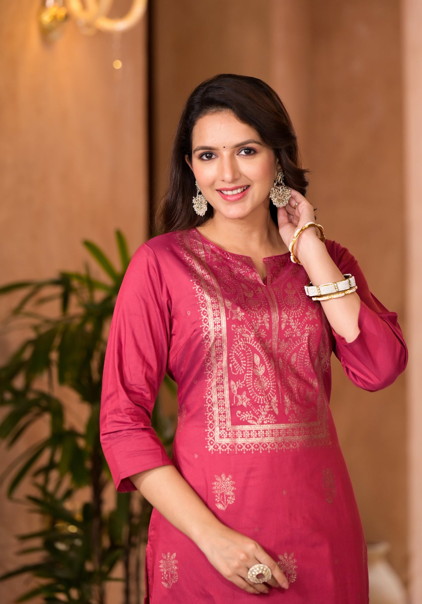 Juniper Women's Maroon Ethnic Motif Printed Cotton Kurta - Swadesiicart