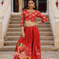 Juniper The Adah Rust Floral Printed Viscose Top & Skirt Set With Sequins & Thread Work - Swadesiicart