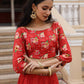 Juniper The Adah Rust Floral Printed Viscose Top & Skirt Set With Sequins & Thread Work - Swadesiicart