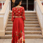 Juniper The Adah Rust Floral Printed Viscose Top & Skirt Set With Sequins & Thread Work - Swadesiicart