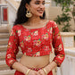 Juniper The Adah Rust Floral Printed Viscose Top & Skirt Set With Sequins & Thread Work - Swadesiicart