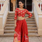 Juniper The Adah Rust Floral Printed Viscose Top & Skirt Set With Sequins & Thread Work - Swadesiicart