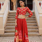 Juniper The Adah Rust Floral Printed Viscose Top & Skirt Set With Sequins & Thread Work - Swadesiicart