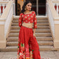 Juniper The Adah Rust Floral Printed Viscose Top & Skirt Set With Sequins & Thread Work - Swadesiicart