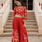 Juniper The Adah Rust Floral Printed Viscose Top & Skirt Set With Sequins & Thread Work - Swadesiicart