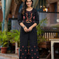 Juniper Women's Black Thread Embroidered Cotton Top & Palazzo Set With Button Detail - Swadesiicart
