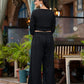 Juniper Women's Black Thread Embroidered Cotton Top & Palazzo Set With Button Detail - Swadesiicart