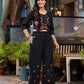 Juniper Women's Black Thread Embroidered Cotton Top & Palazzo Set With Button Detail - Swadesiicart