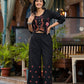 Juniper Women's Black Thread Embroidered Cotton Top & Palazzo Set With Button Detail - Swadesiicart
