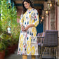 Juniper Women's Yellow Ikat Printed Liva Rayon Kurta With Button Closure - Swadesiicart