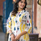Juniper Women's Yellow Ikat Printed Liva Rayon Kurta With Button Closure - Swadesiicart
