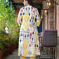 Juniper Women's Yellow Ikat Printed Liva Rayon Kurta With Button Closure - Swadesiicart