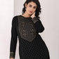 Juniper Women's Black Ethnic Motif Printed Cotton Winter Wear Kurta - Swadesiicart
