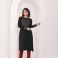 Juniper Women's Black Ethnic Motif Printed Cotton Winter Wear Kurta - Swadesiicart