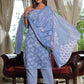 Juniper Women's Sky Blue Ethnic Motif Printed Cotton Kurta, Pant And Dupatta Set With Buttons & Lace - Swadesiicart