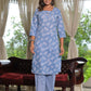 Juniper Women's Sky Blue Ethnic Motif Printed Cotton Kurta, Pant And Dupatta Set With Buttons & Lace - Swadesiicart