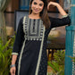 Juniper Women's Black Ethnic Motif Printed Rayon KurtaWith Straight Hemline And Buttons - Swadesiicart