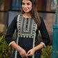 Juniper Women's Black Ethnic Motif Printed Rayon KurtaWith Straight Hemline And Buttons - Swadesiicart