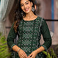 Juniper Women's Green Ethnic Motif Printed Round NeckRayon Kurta With Straight Hemline - Swadesiicart