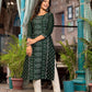 Juniper Women's Green Ethnic Motif Printed Round NeckRayon Kurta With Straight Hemline - Swadesiicart