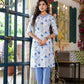 Juniper Women's Blue Floral Printed Cotton Kurta & Pant Set With Lace - Swadesiicart