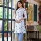 Juniper Women's Blue Floral Printed Cotton Kurta & Pant Set With Lace - Swadesiicart
