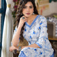 Juniper Women's Blue Floral Printed Cotton Kurta & Pant Set With Lace - Swadesiicart