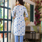 Juniper Women's Blue Floral Printed Cotton Kurta & Pant Set With Lace - Swadesiicart