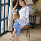 Juniper Women's Blue Floral Printed Cotton Kurta & Pant Set With Lace - Swadesiicart
