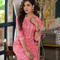 Juniper Women's Peach Floral Printed Cotton Kurta & Pant Set With Lace & Buttons - Swadesiicart