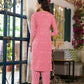 Juniper Women's Peach Floral Printed Cotton Kurta & Pant Set With Lace & Buttons - Swadesiicart