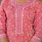 Juniper Women's Peach Floral Printed Cotton Kurta & Pant Set With Lace & Buttons - Swadesiicart