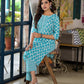 Juniper Women's Teal Ethnic Motif Printed Cotton Kurta & Pants Set With Lace - Swadesiicart