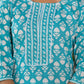 Juniper Women's Teal Ethnic Motif Printed Cotton Kurta & Pants Set With Lace - Swadesiicart