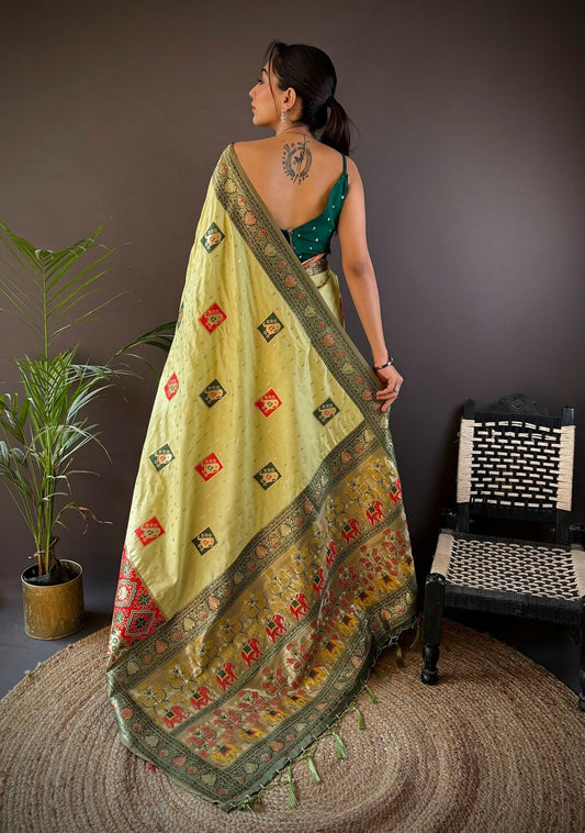 Joban Fashion Light Green Small Butti Banarasi Silk Sarees | Swadesiicart