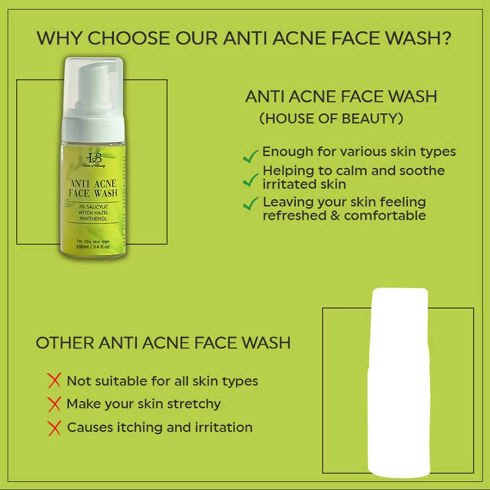 House of Beauty Anti Acne Foam Face Wash - Swadesiicart