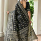 Vishnu Weaves Women's Black Handloom Raw Silk Thread Weaving Saree with Blouse - Swadesiicart