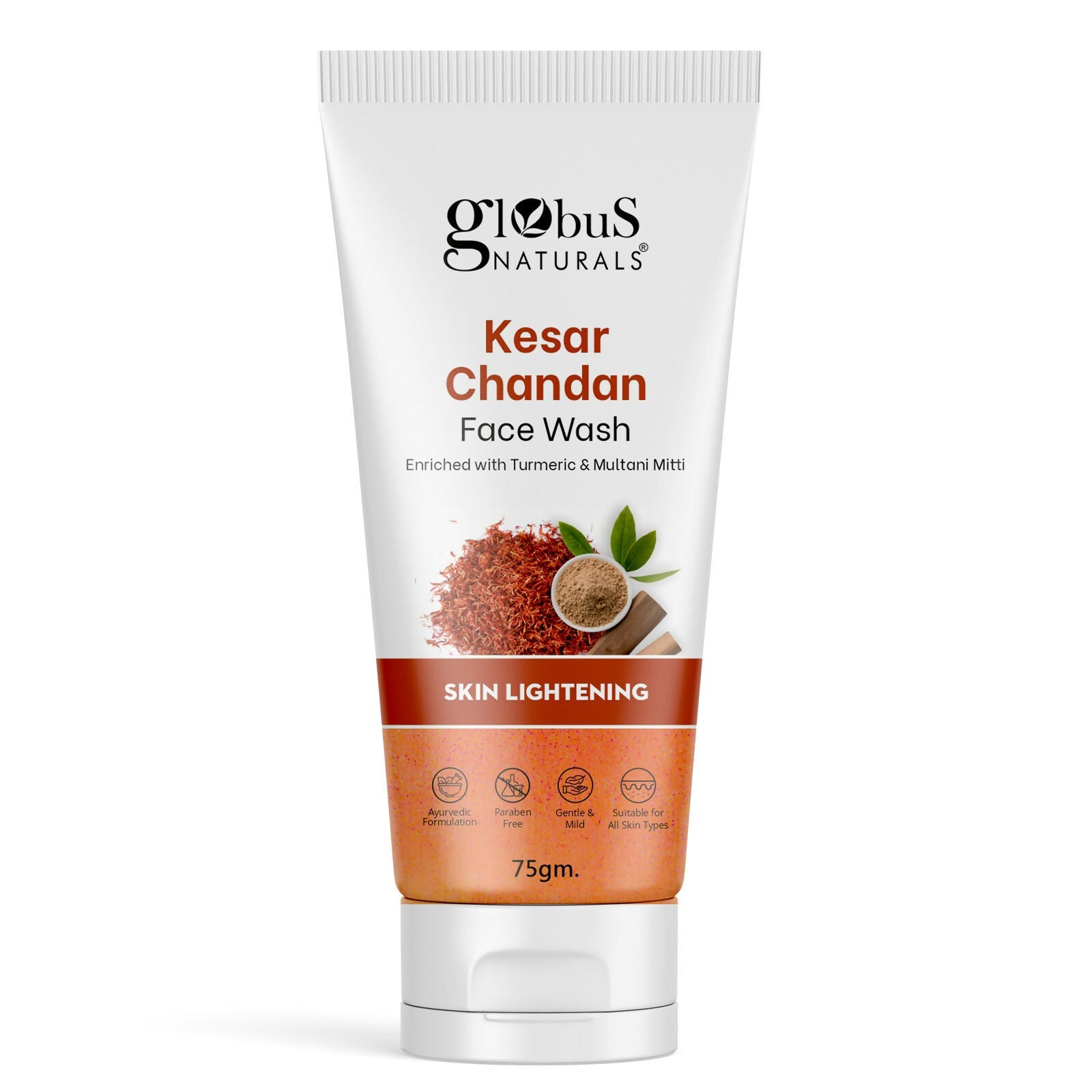 Globus Naturals Kesar Chandan Skin Lightening & Tan Removal Face wash, Suitable For All Skin Types | Swadesiicart