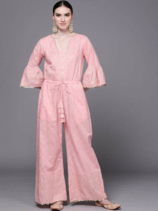 Ahalyaa Women Pink Printed Basic Jumpsuit - Swadesiicart