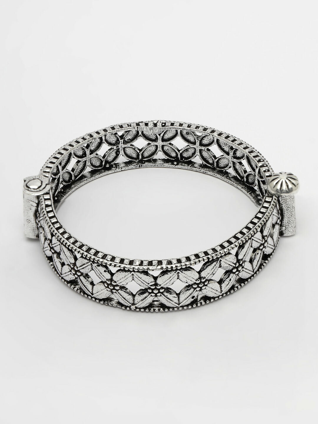 NVR Women's Silver-Toned German Silver Oxidised Kada Bangle - Swadesiicart