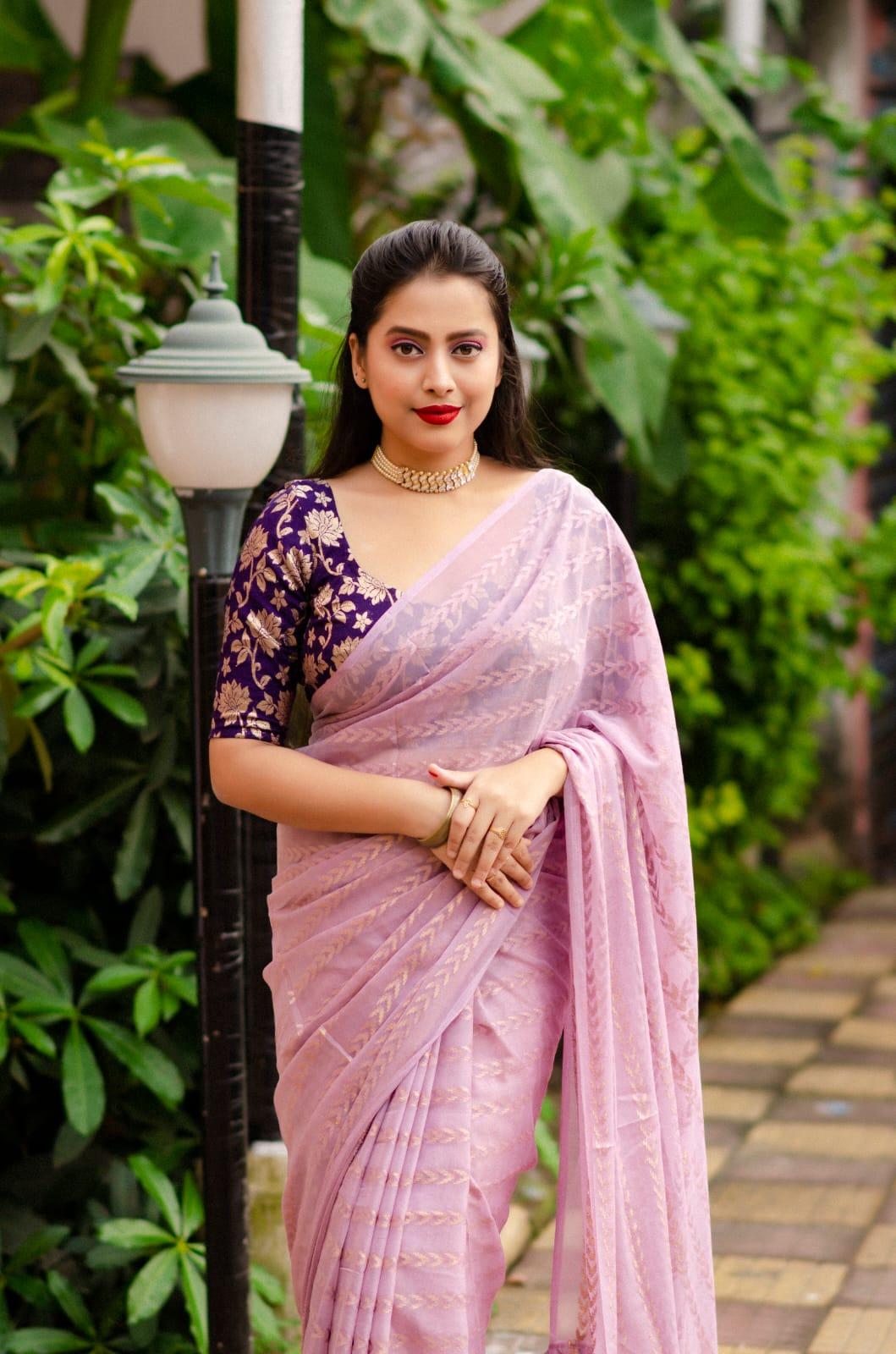 Onion Poly Crepe Tie and Dye Saree with Unstitched Blouse - Hiral Fashion | Swadesiicart