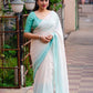 Green Poly Chiffon Striped Saree with Unstitched Blouse - Hiral Fashion | Swadesiicart